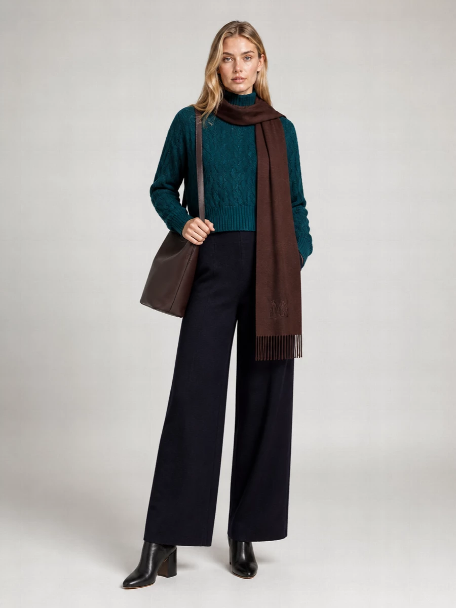 S Max Mara Cashmere Wool Cable-Knit High-Neck Cropped Jumper