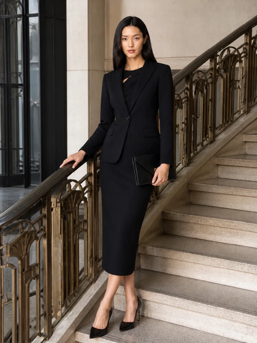 Pinko black blazer midi dress jimmy choo pumps