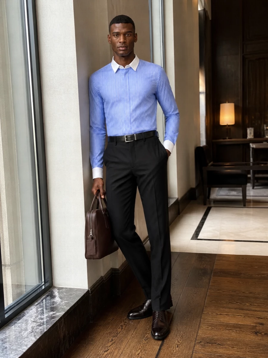 Tom ford striped shirt black trousers oxford shoes