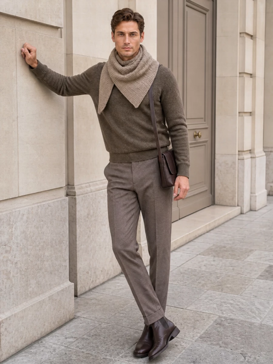 Amaranto taupe sweater pt torino trouser outfit