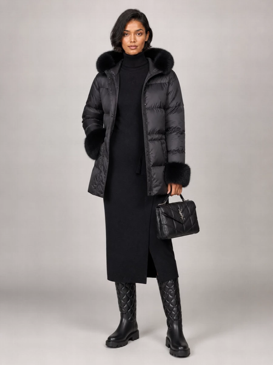 Yves Salomon Fox Fur Trim Puffer Parka Coat