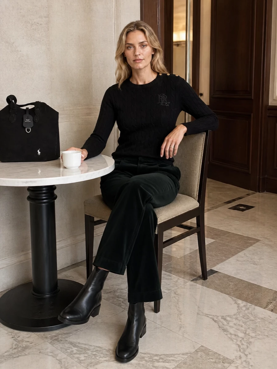 Ralph lauren black cable sweater tailored trouser