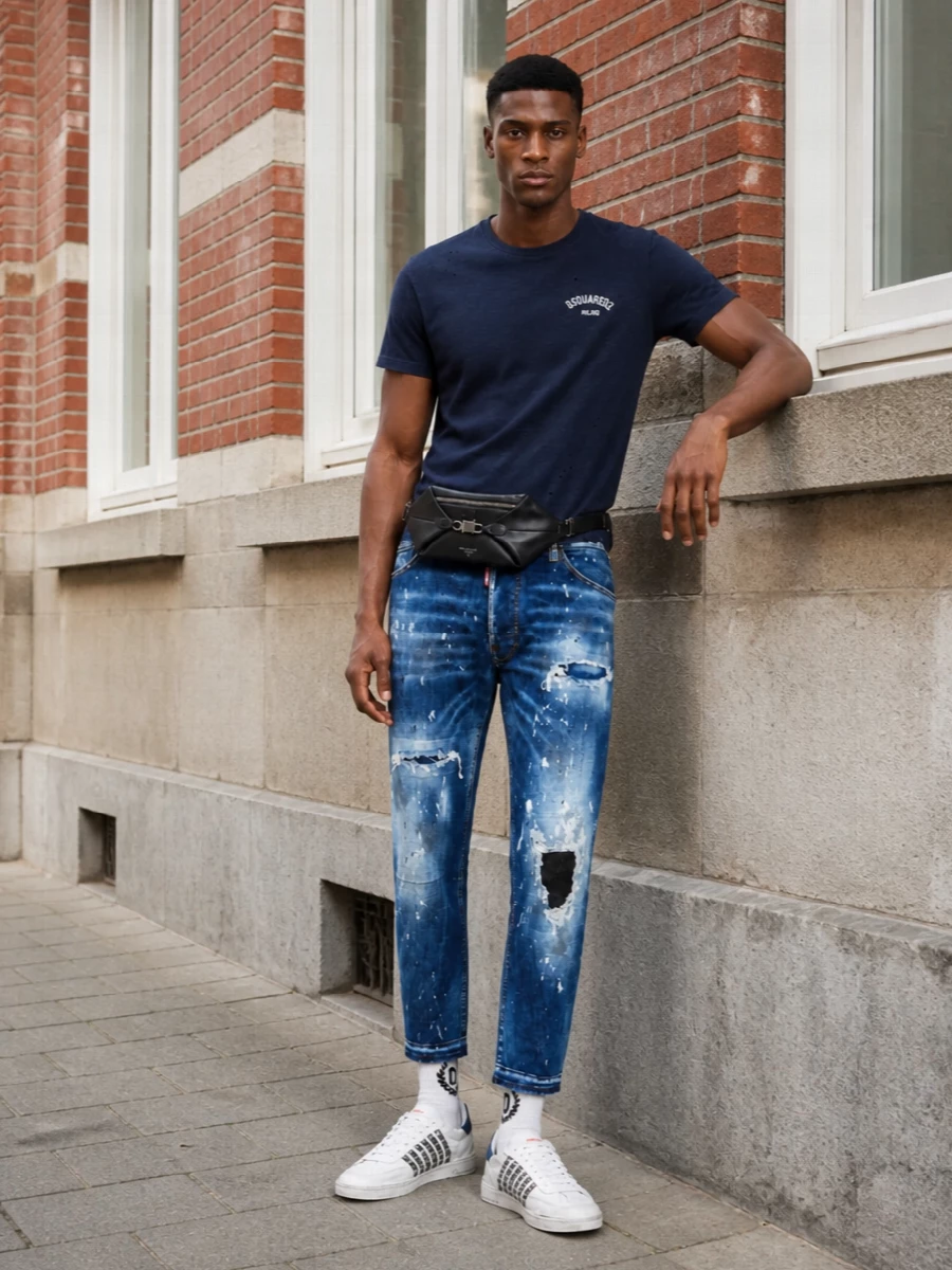 Dsquared2 distressed jeans navy tee sneakers