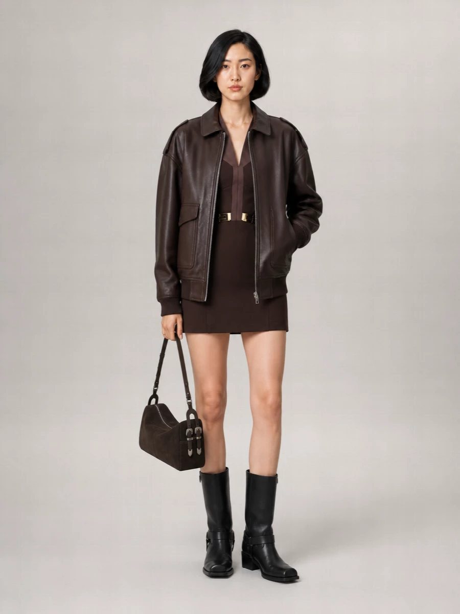 The Frankie Shop Leather Oversized Bomber Jacket
