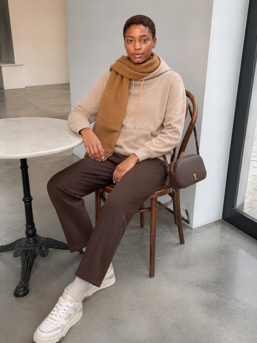 Ami paris camel hoodie brown pants sneakers