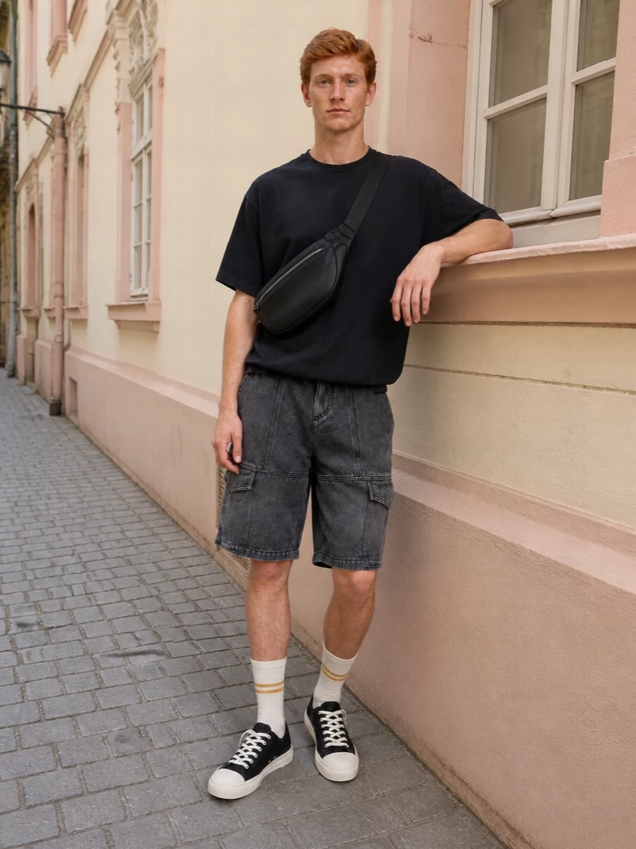 Isabel marant cargo shorts black tee sneakers