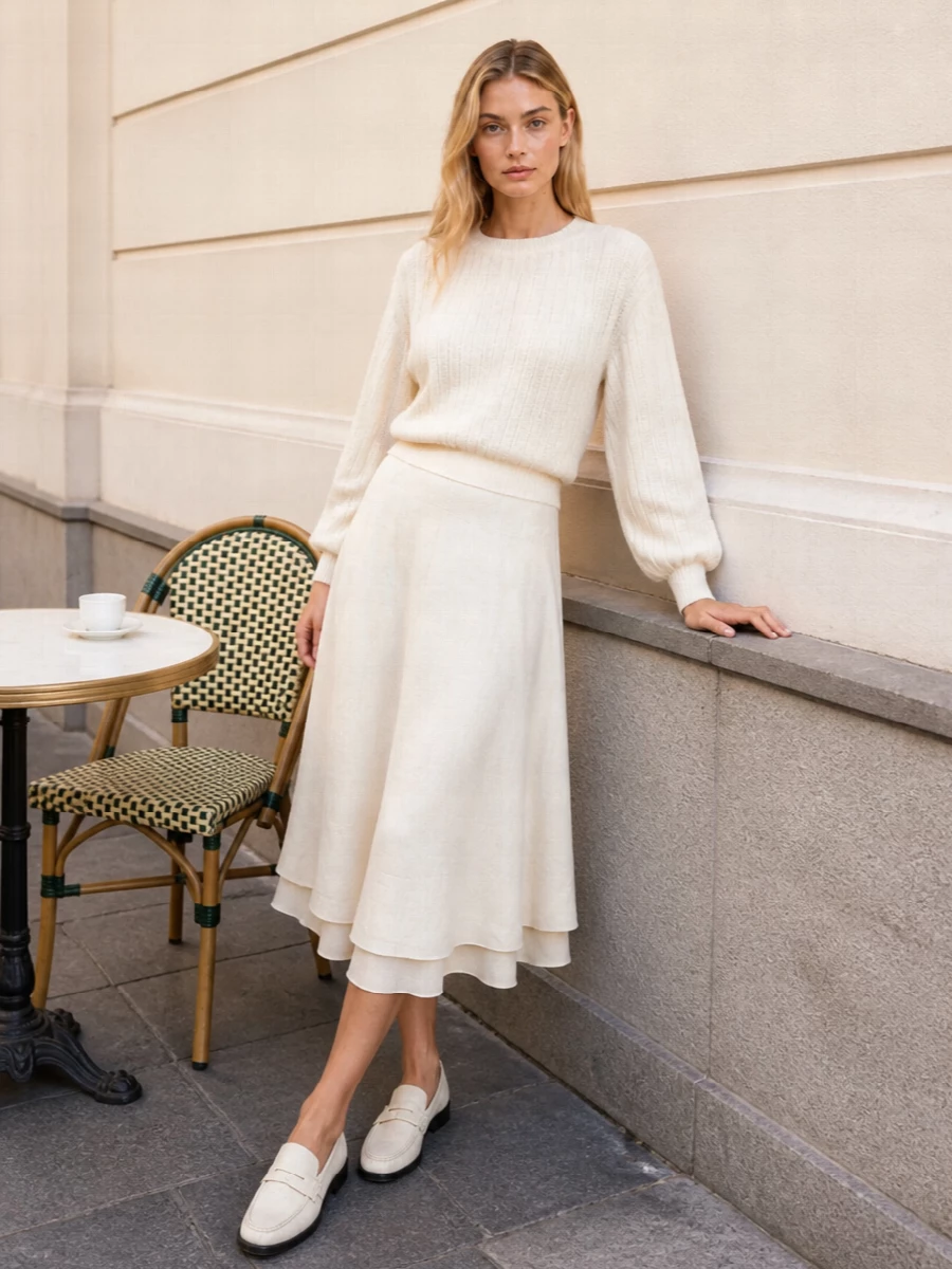 Loewe ivory jumper jil sander midi outfit