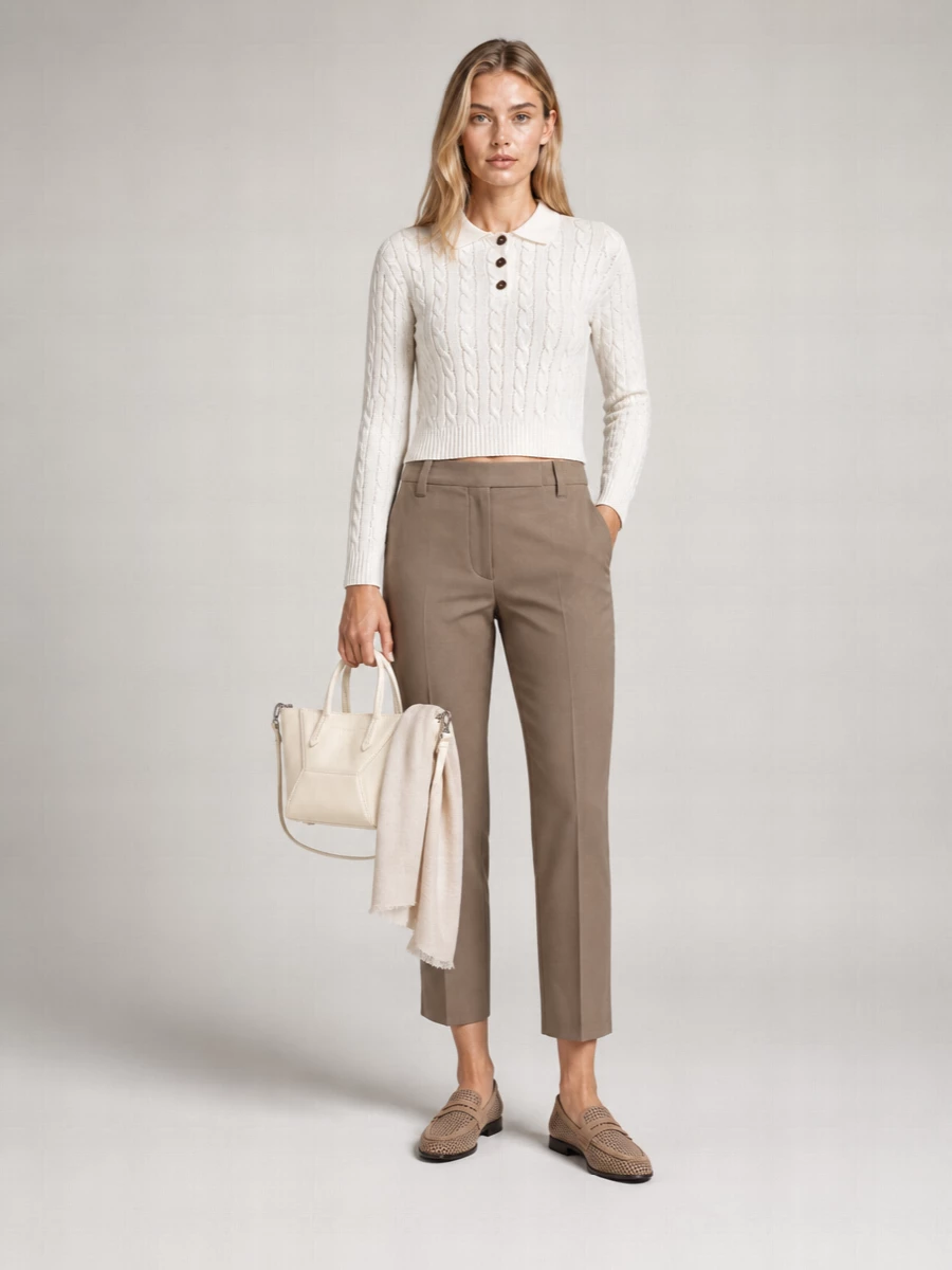Brunello Cucinelli Knit Cable Collar Ribbed Cuffs Hem