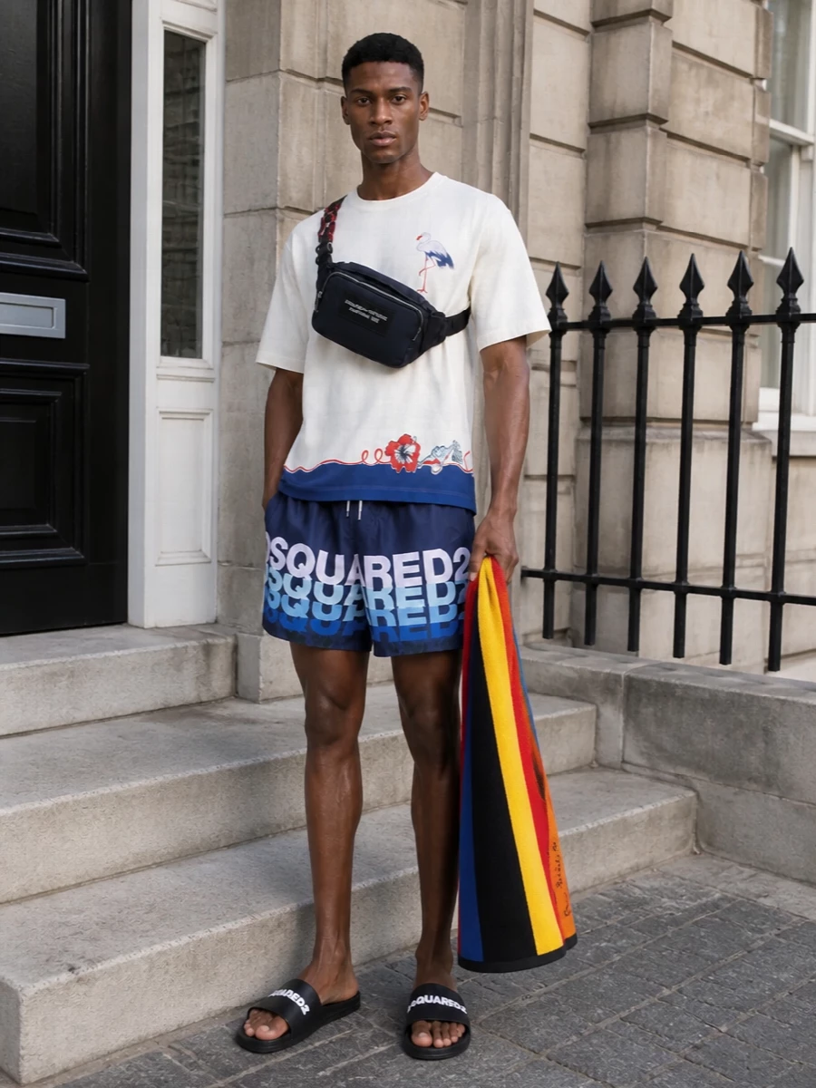 Dsquared2 swim shorts tee slides outfit