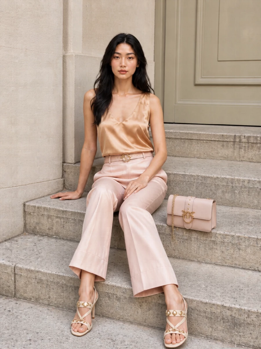 Pinko blush satin trousers champagne satin top