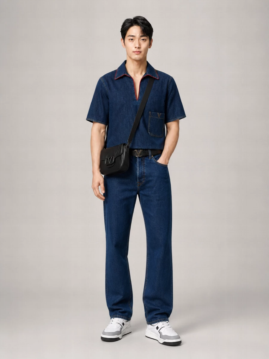 Valentino Garavani Denim V-Neck Shirt