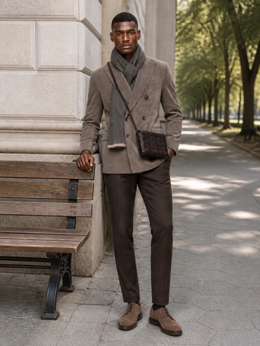 Brunello cucinelli taupe blazer brown chinos