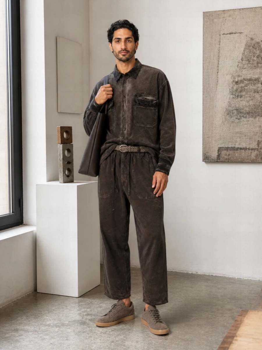 Uma wang waxed shirt brown cropped trouser