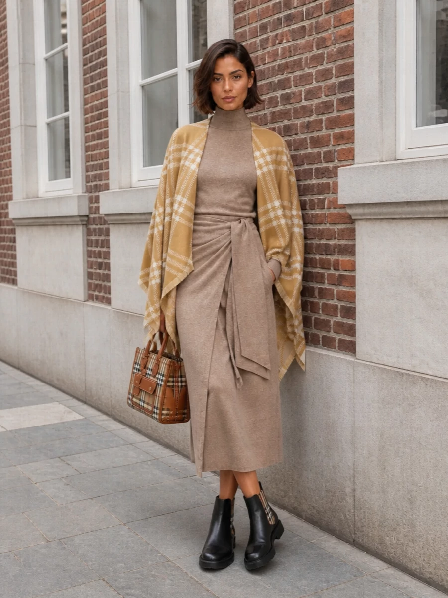 Burberry cape max mara knit dress outfit