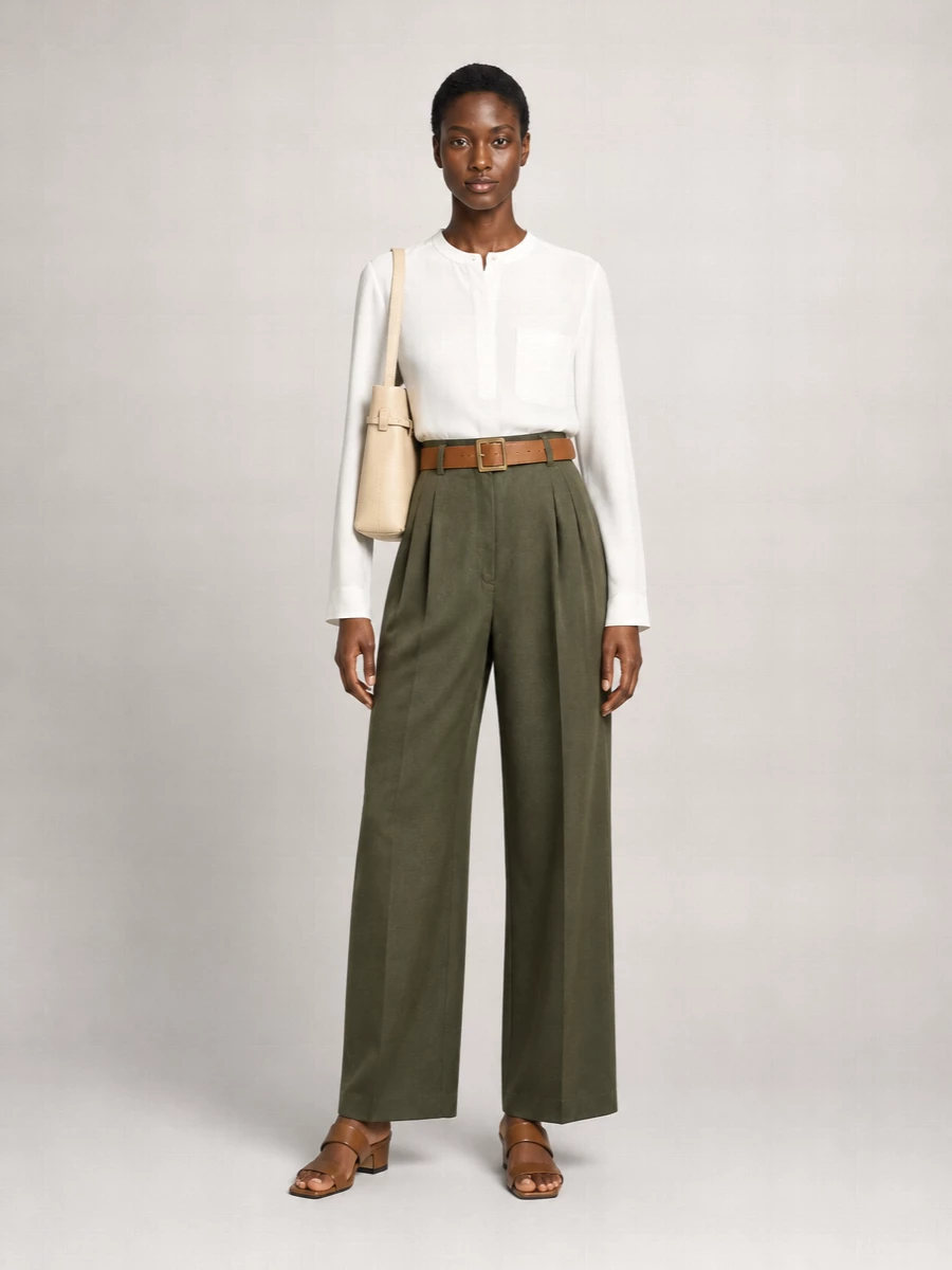 S Max Mara Linen High-Rise Pleated Wide-Leg Trousers