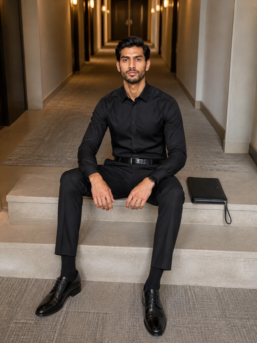 Dolce gabbana black shirt slim tuxedo trousers