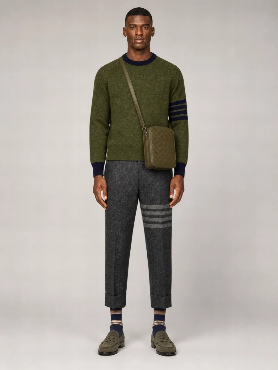 Thom Browne Iii Crew Neck Sweater With Striped Detail