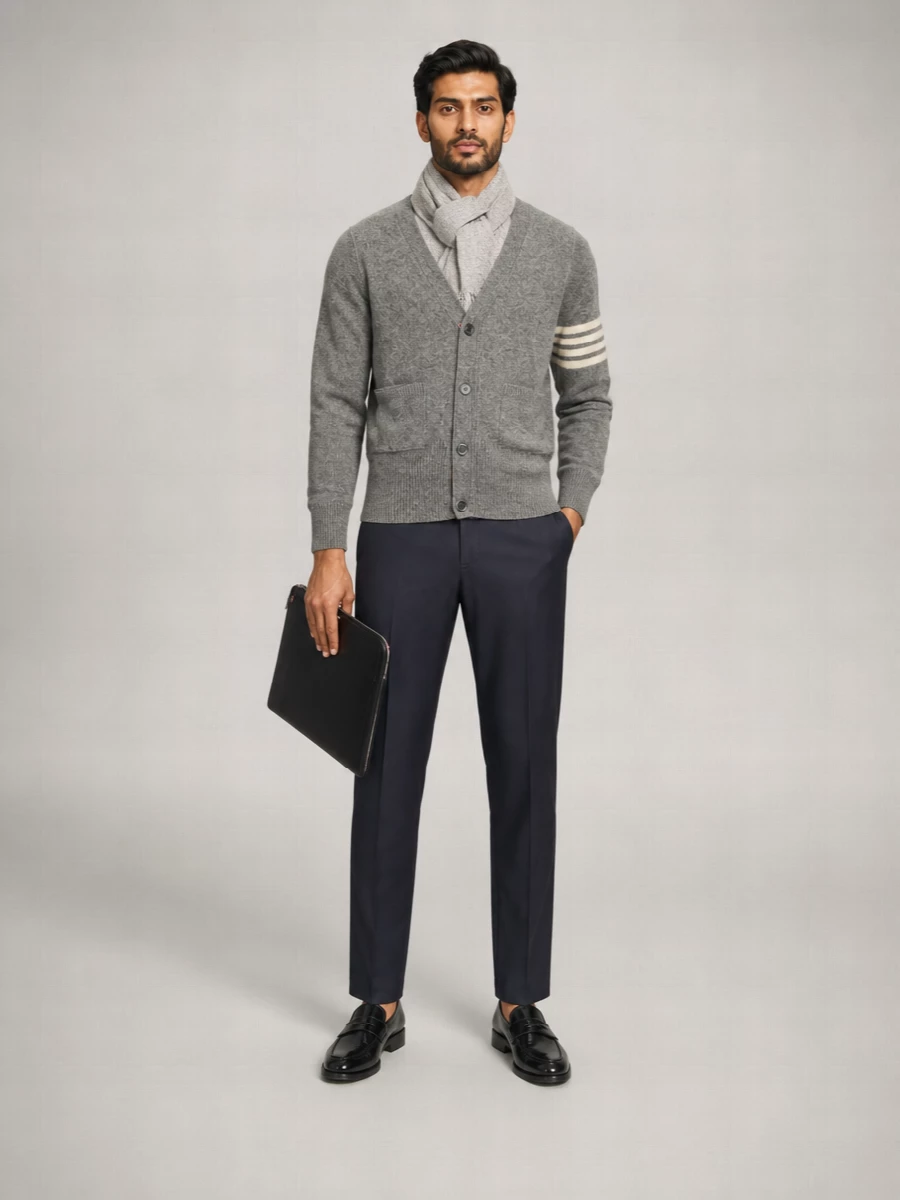 Thom Browne Wool Oversized V-Neck Cardigan