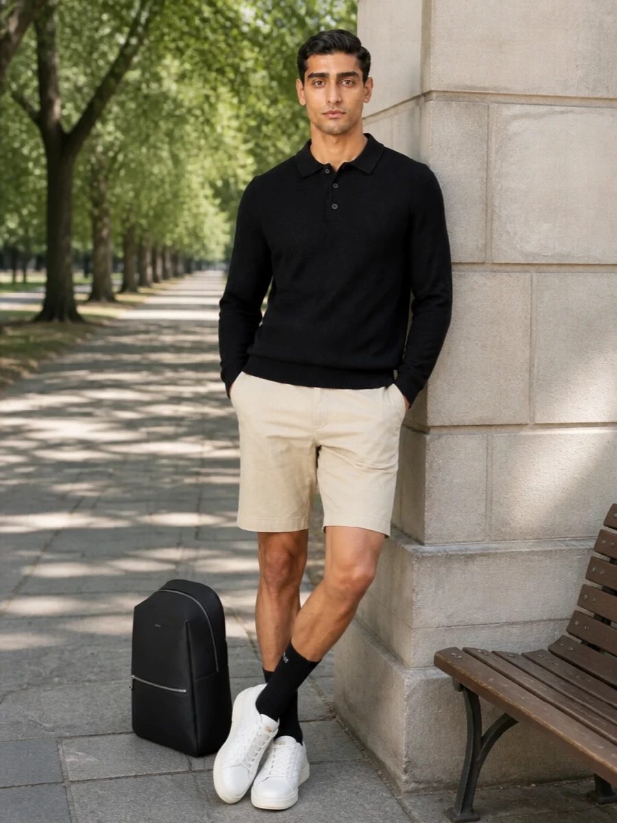 Nn07 polo stone chino shorts white sneakers