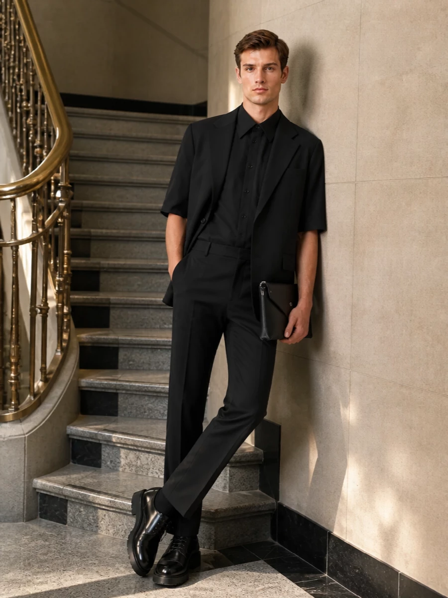 Sefr black blazer saint laurent derby outfit