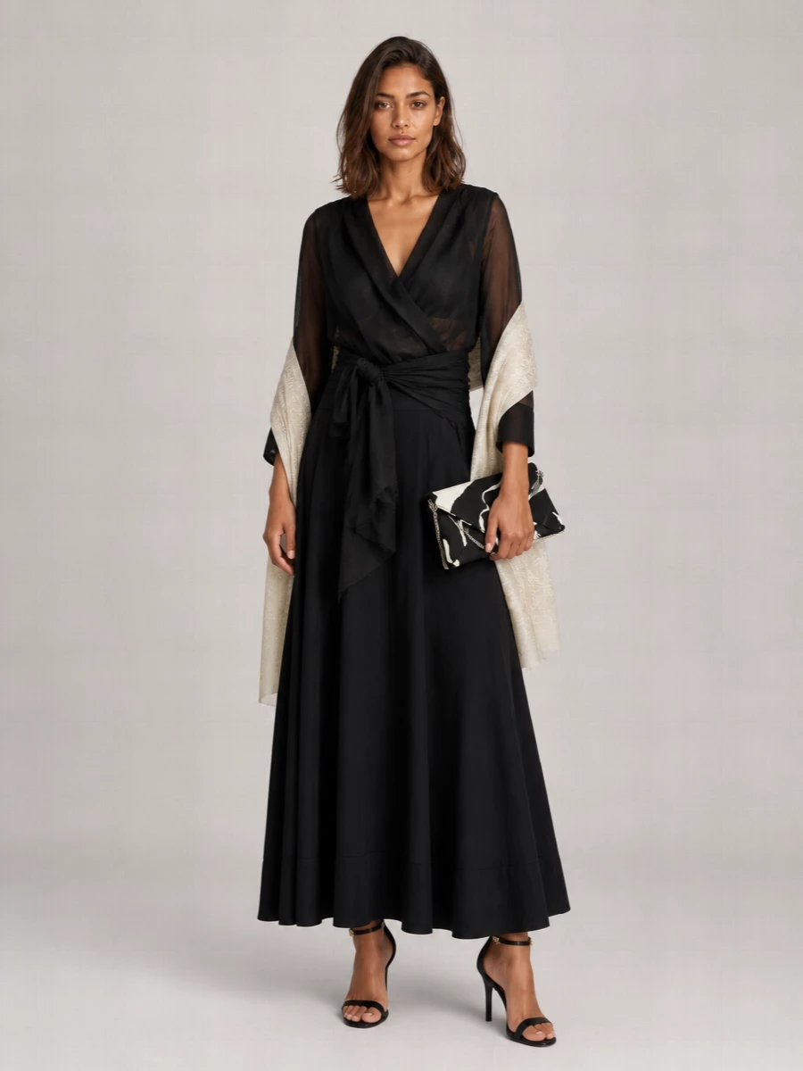The Andamane Cotton Mini V-Neck Long-Sleeve Dress