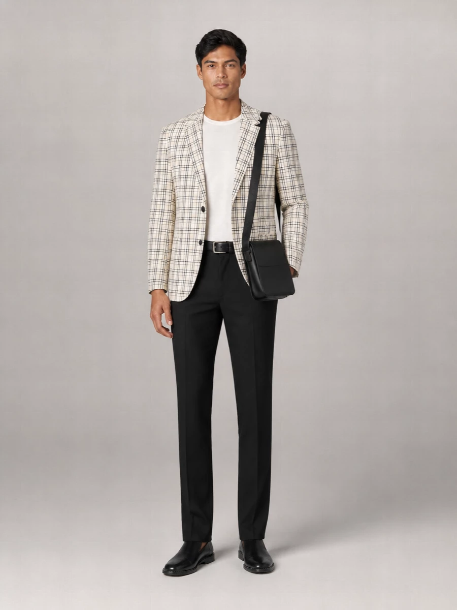 Ami Paris Virgin Wool Madras Single-Breasted Blazer
