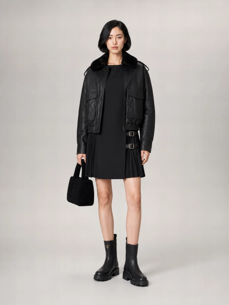 Amina Muaddi Shearling Shoulder Bag