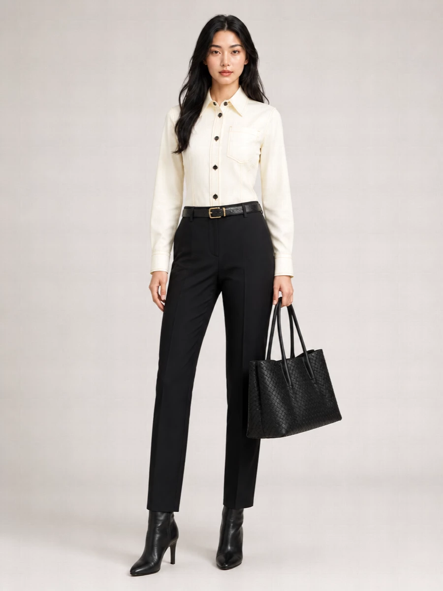 Bottega Veneta Wool Shirt With Chest Pocket And Contrast Stitching