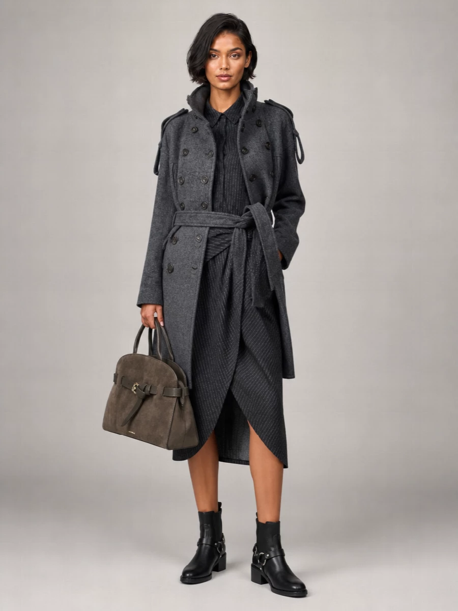 7 For All Mankind wool high neck cropped double breasted coat