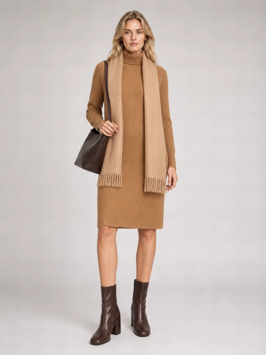 S Max Mara Cashmere Wool Mock Turtleneck Knee-Length Sweater Dress