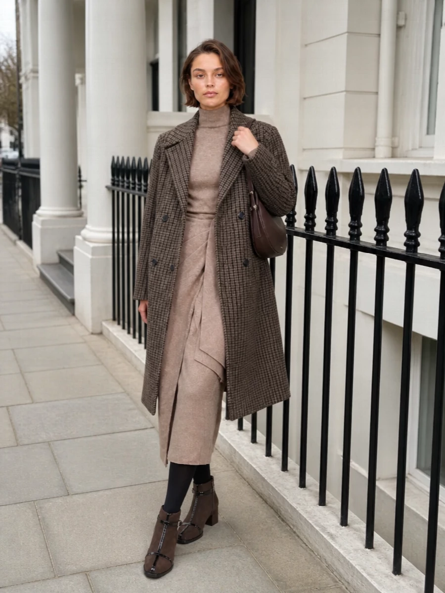 Max mara knit dress houndstooth coat outfit
