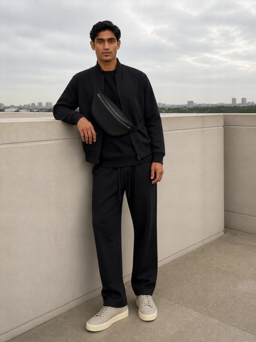 Fear of god bomber black drawstring pants outfit
