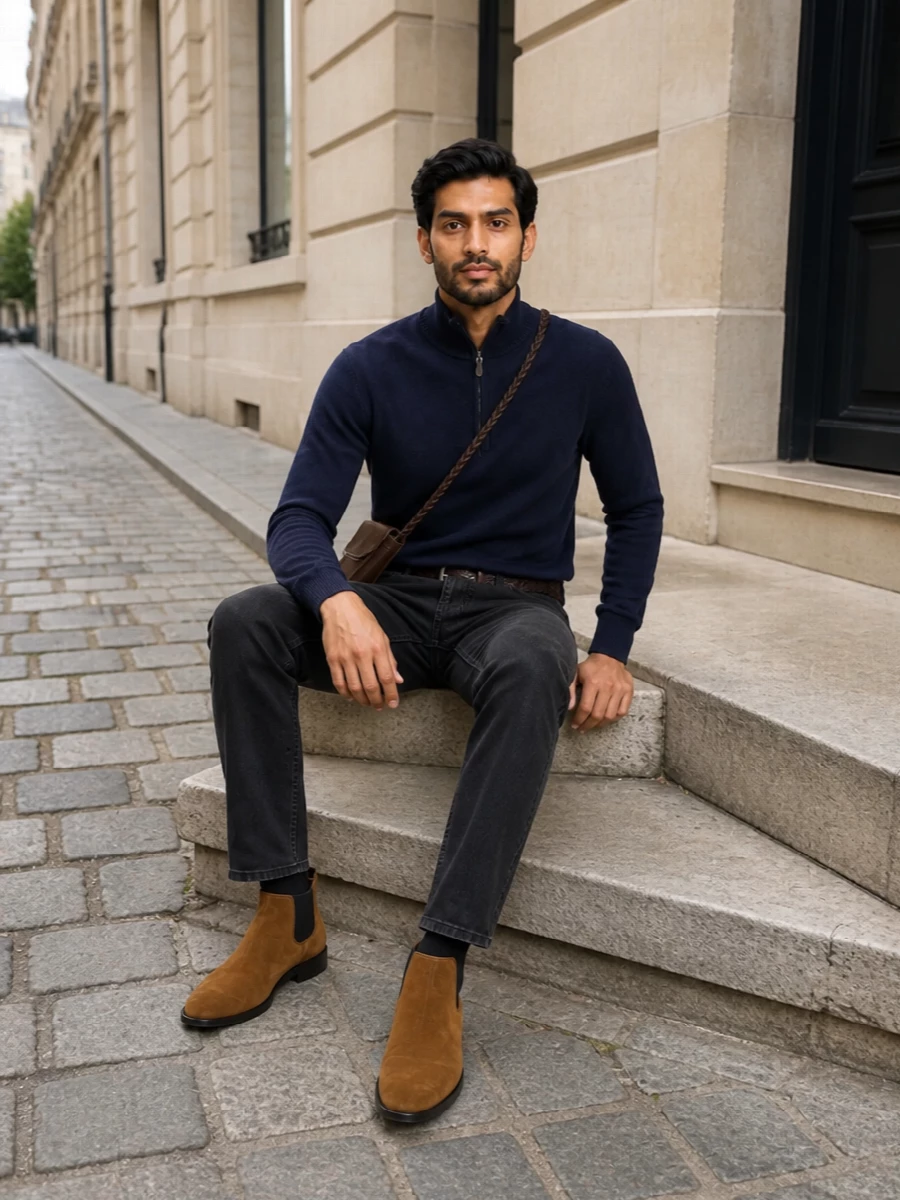 Jacob cohen jeans navy half zip suede chelsea
