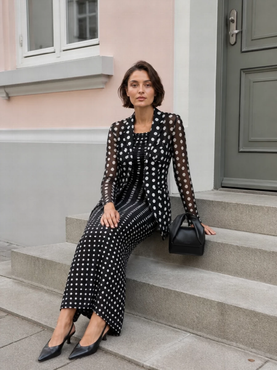 Junya watanabe polka dot jacket patou maxi dress