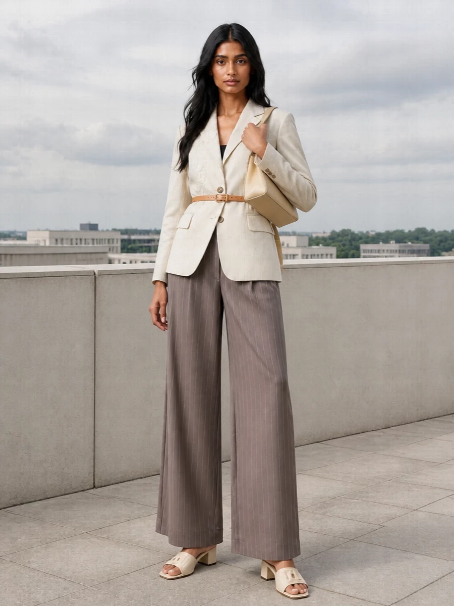 Dries van noten ivory blazer wide leg trousers
