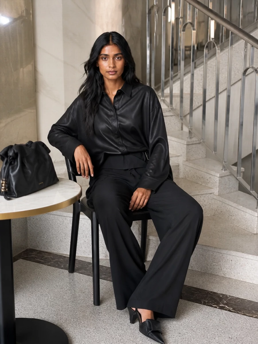 Loewe black oversized shirt wide leg trousers