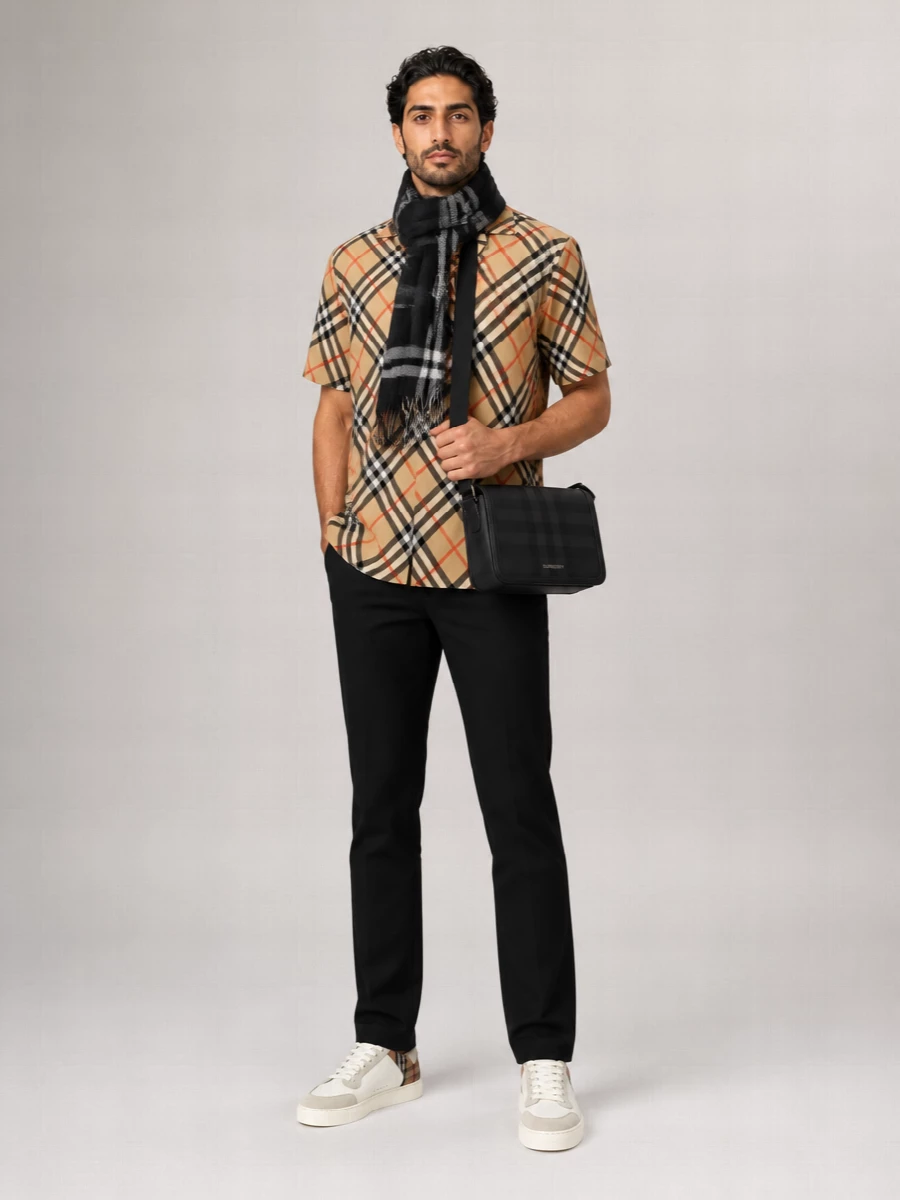 Burberry Silk Nova Check Camp Collar Short Sleeve Shirt