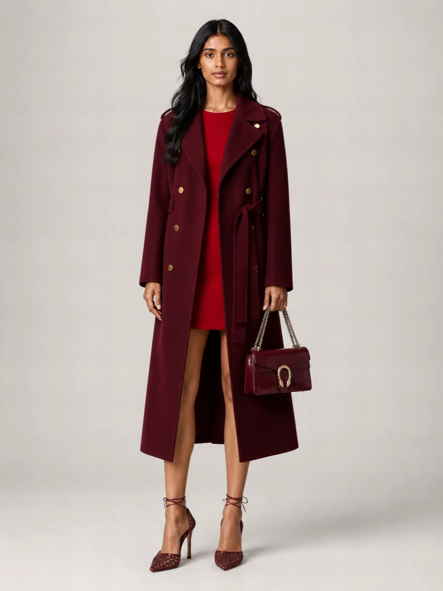 Alberta Ferretti Cashmere Wool Double-Breasted Belted Long Coat