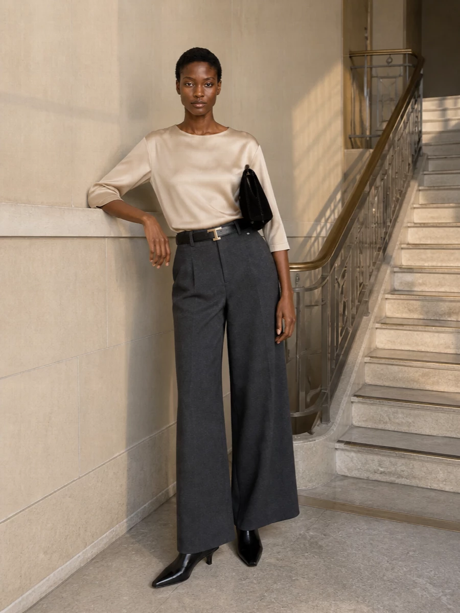 Herno wide leg trousers satin top ankle boots