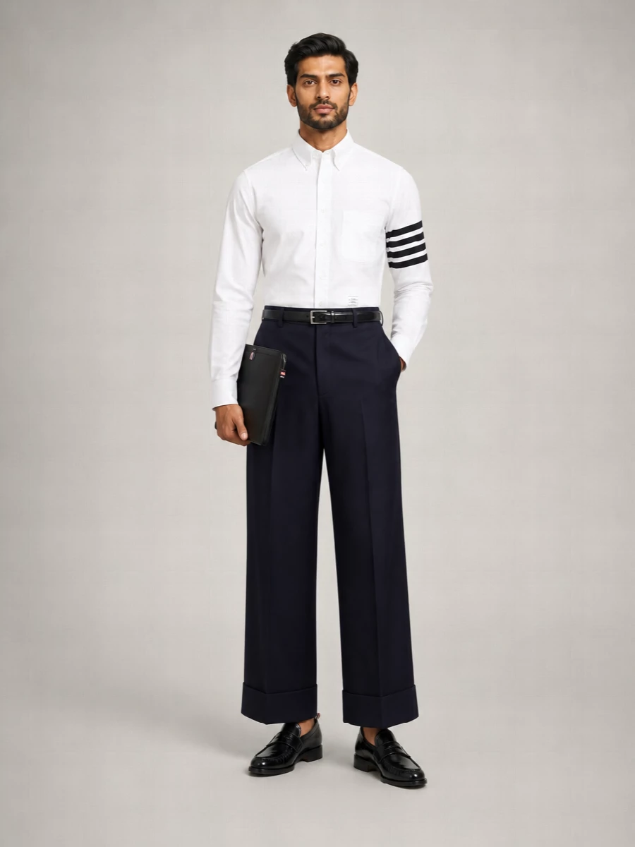 Thom Browne Cropped Wide-Leg Mid-Rise Tailored Trousers