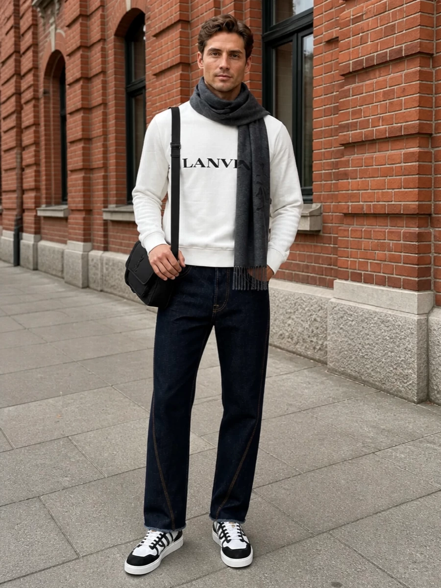 Lanvin logo sweatshirt dark denim sneakers