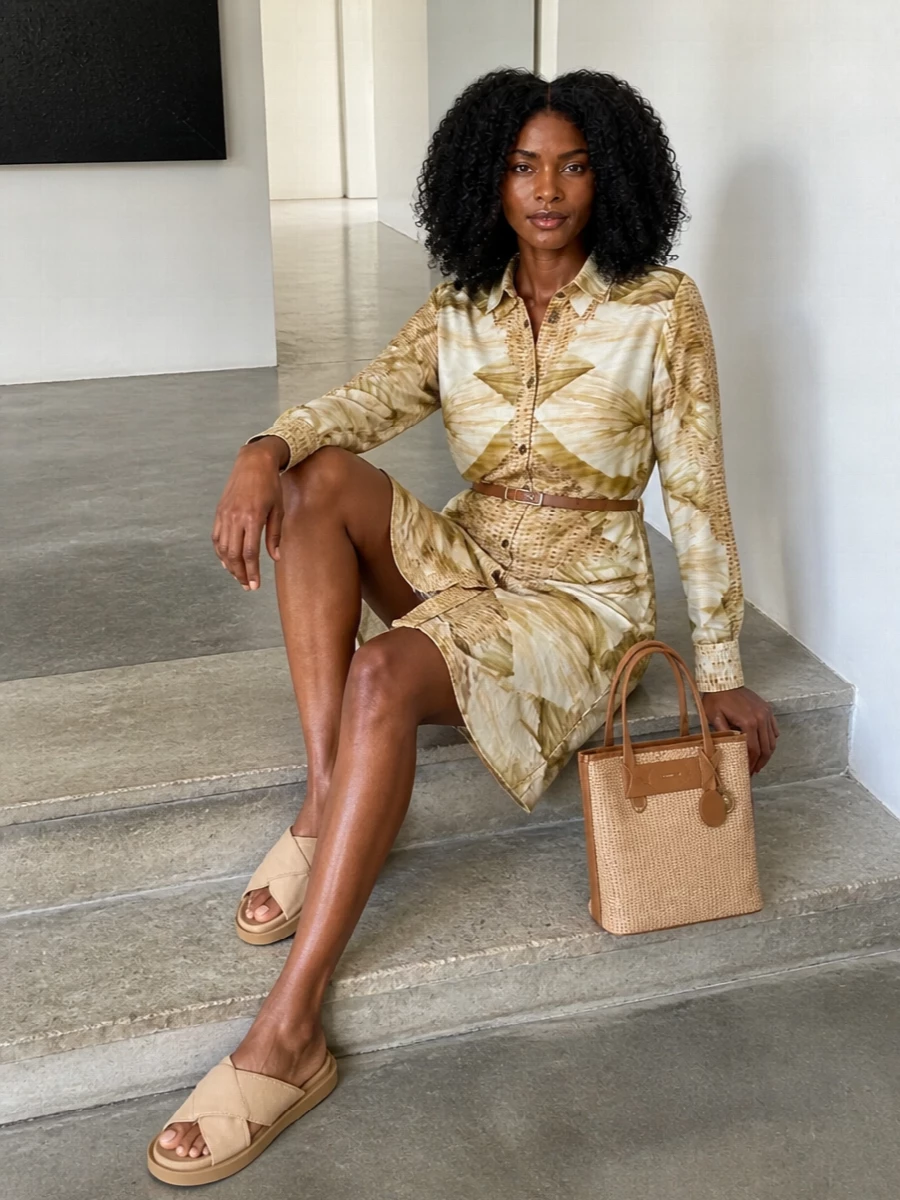 Fay shirt dress beige slides woven tote