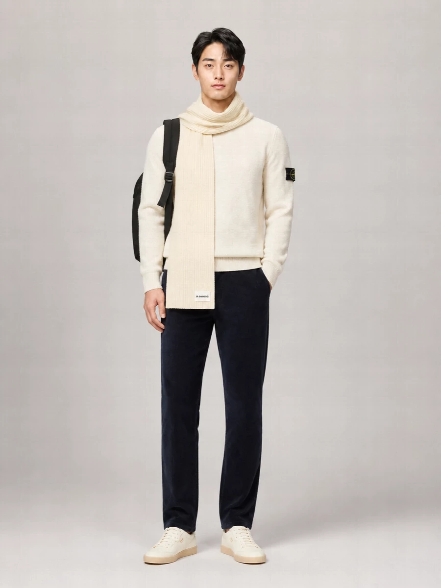 Stone Island Wool Blend Ribbed Crew Neck Jumper