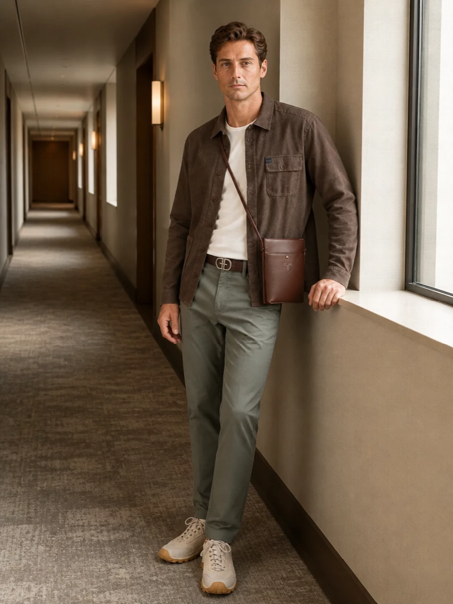 Fay overshirt olive chinos beige sneakers