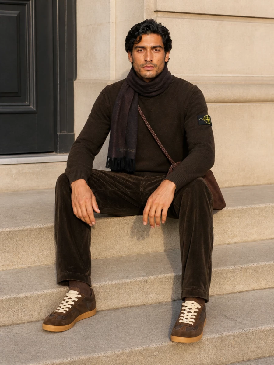 Stone island brown knit corduroy margiela sneakers