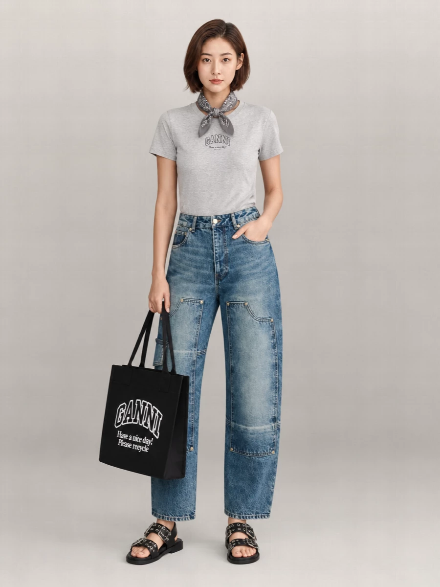 Ganni Cabas Large Cotton Tote Bag
