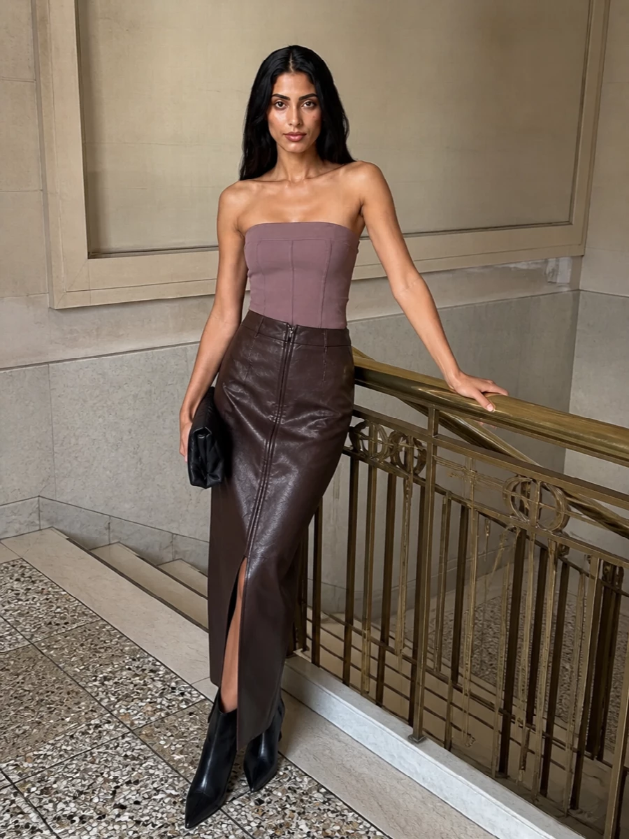 Rick owens corset top leather maxi skirt outfit