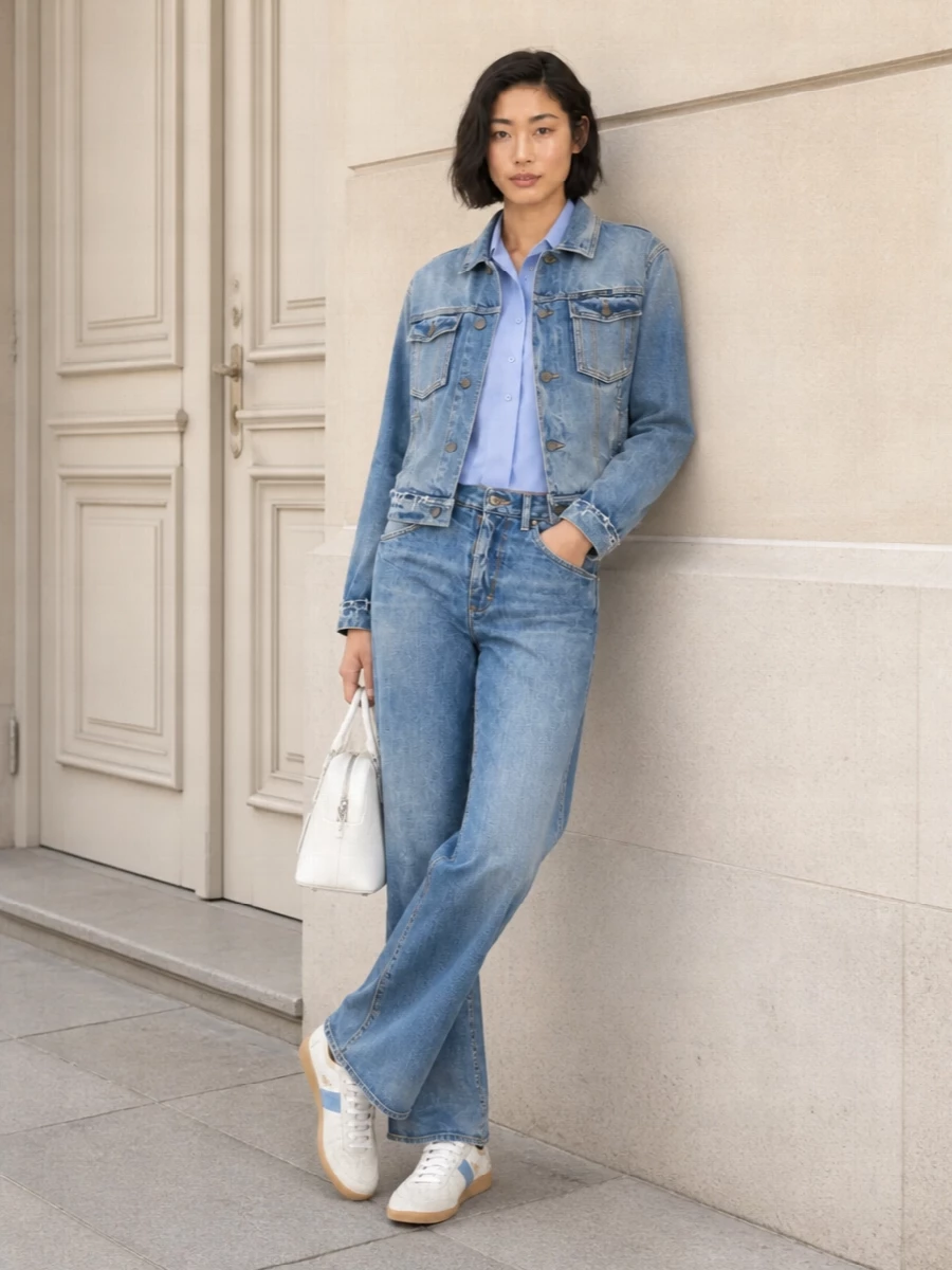 Maison margiela double denim blue shirt outfit