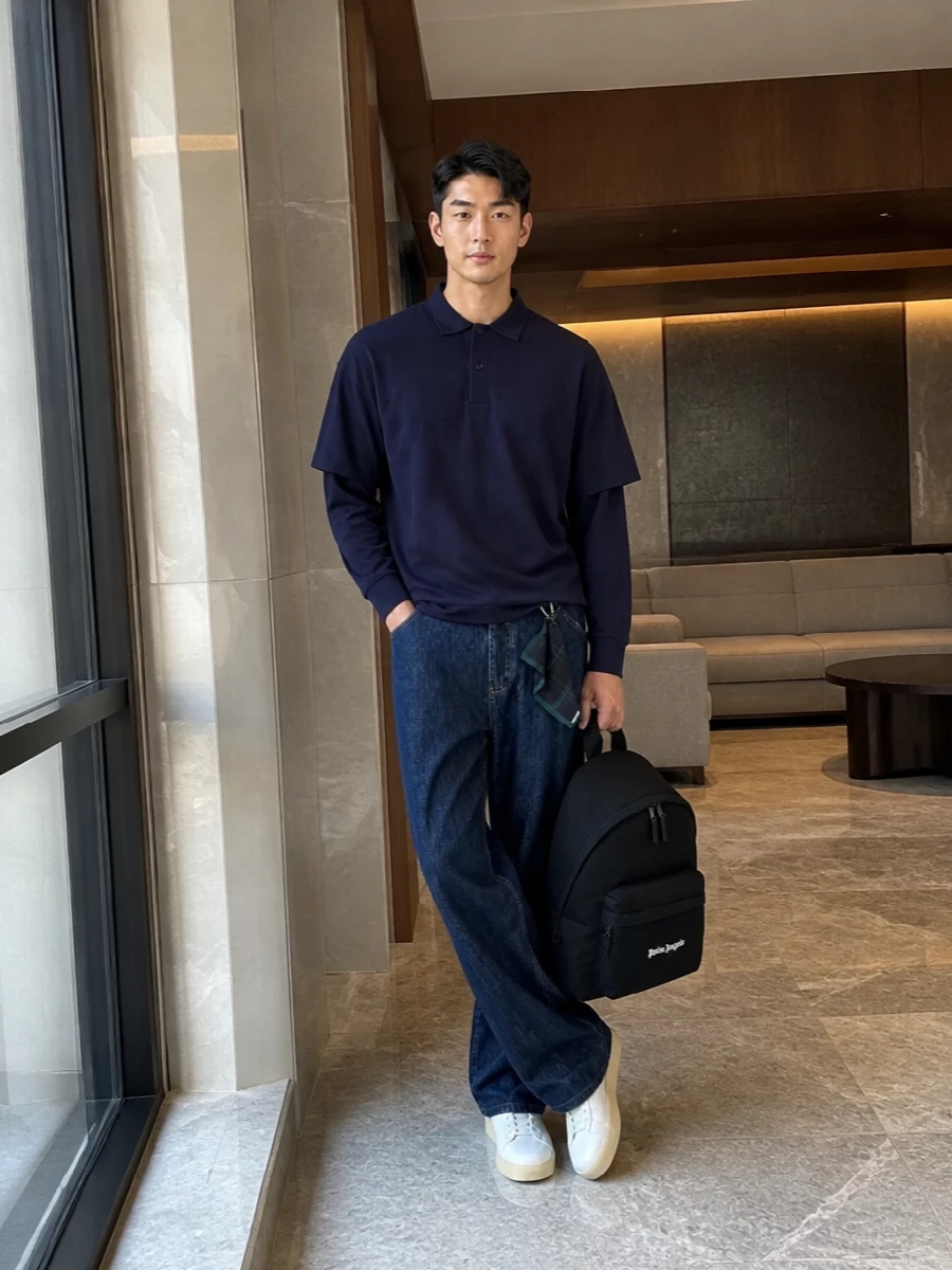 Darkpark navy polo wide leg jeans palm angels