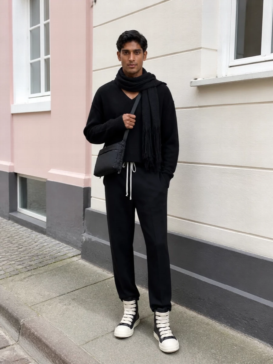 Rick owens black knit drawstring trousers high tops